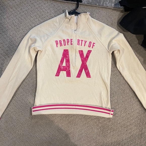 A/X Armani Exchange cropped sweater Women Small. Cream with Pink fuzzy lettering - Picture 1 of 4